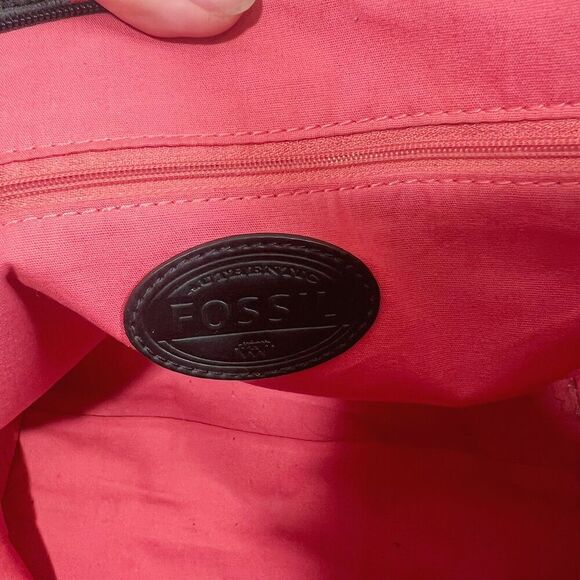 Fossil KeyPer Orange and Pink Flower Floral Tote Bag Black Leather Purse - Picture 7 of 11